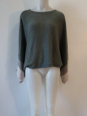 NWT Tina Demel 100% Cashmere Harbor Block Green, Cream, Gray Poncho O/S *